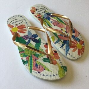 HAVAIANAS SLIM TROPICAL FLIP FLOPS WOMENS SIZE 11/12 NEW